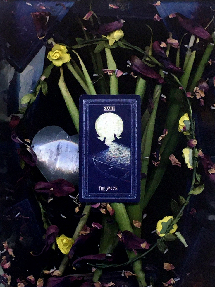scanogram of flowers and tarot card