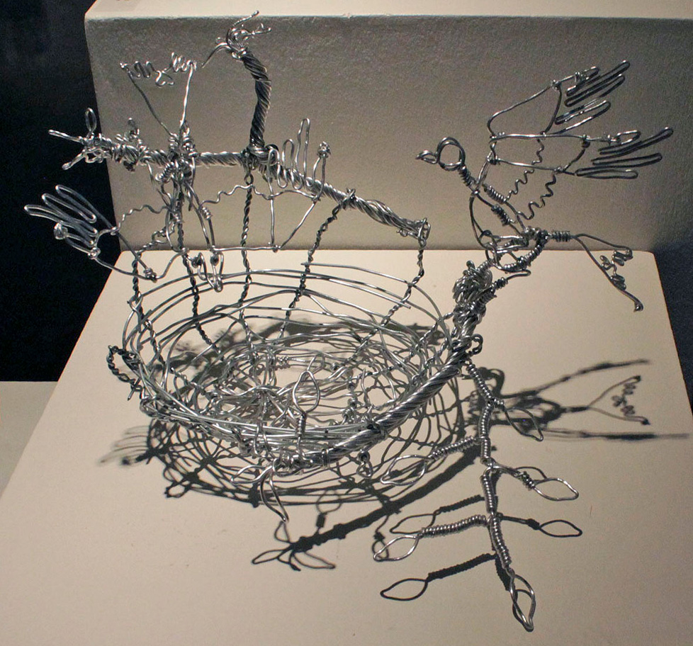 wire sculpture: bird and nest