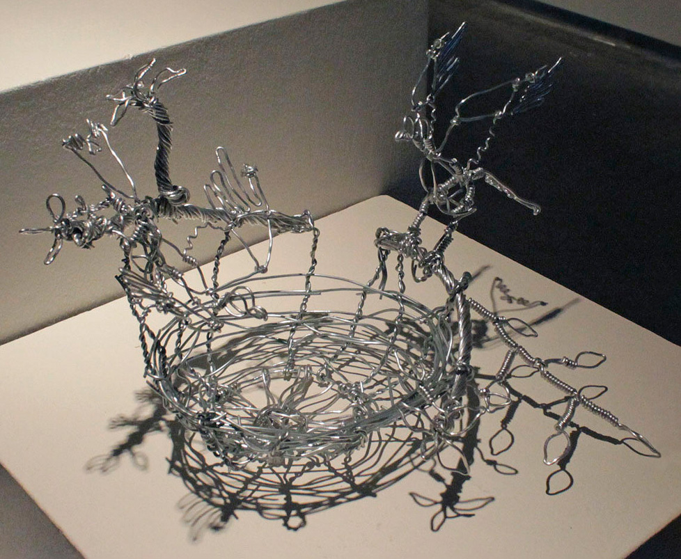 wire sculpture: bird and nest
