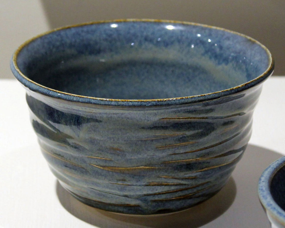 blue ceramic bowl, wavy texture