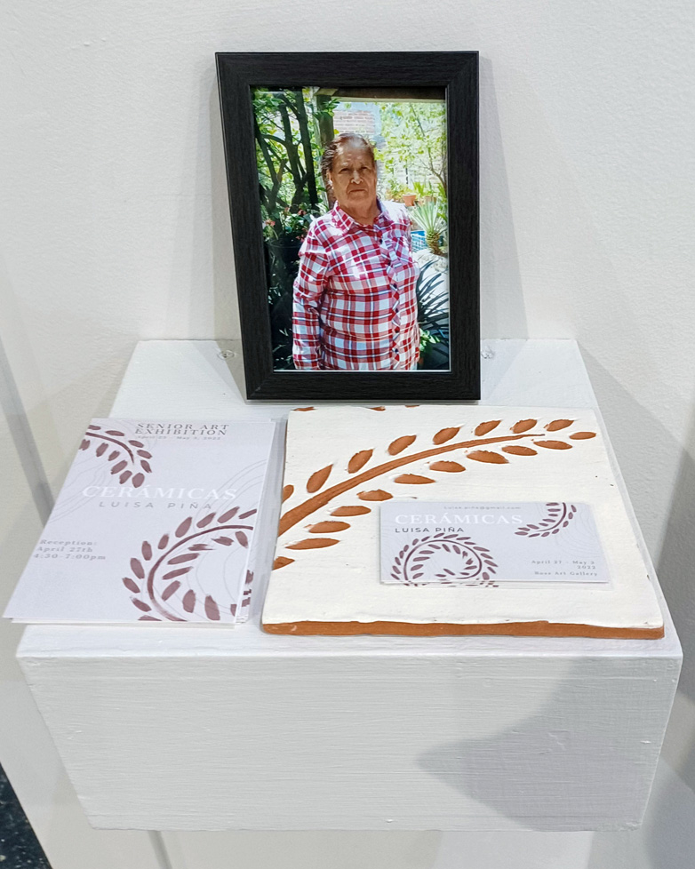 photo of woman and invitations, ceramic tile