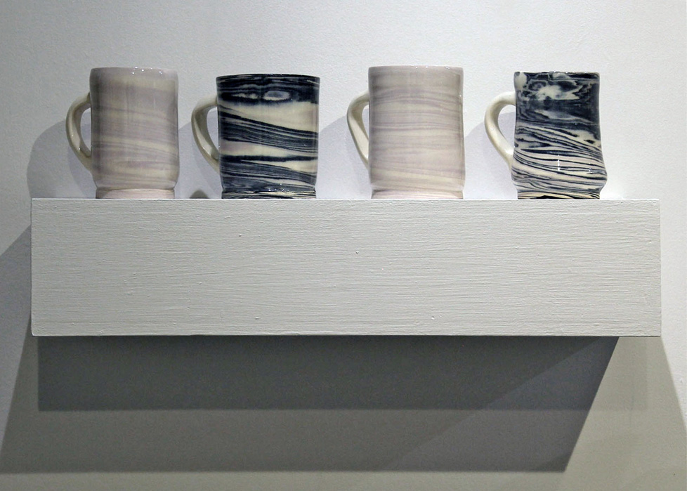 4 mugs: black, white, & lavender waves
