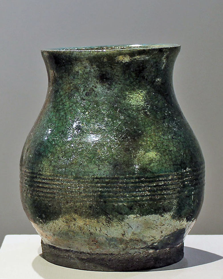 short green raku vase