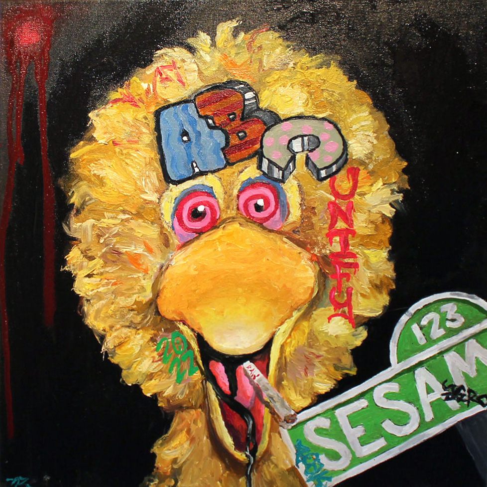 painting of Big Bird smoking