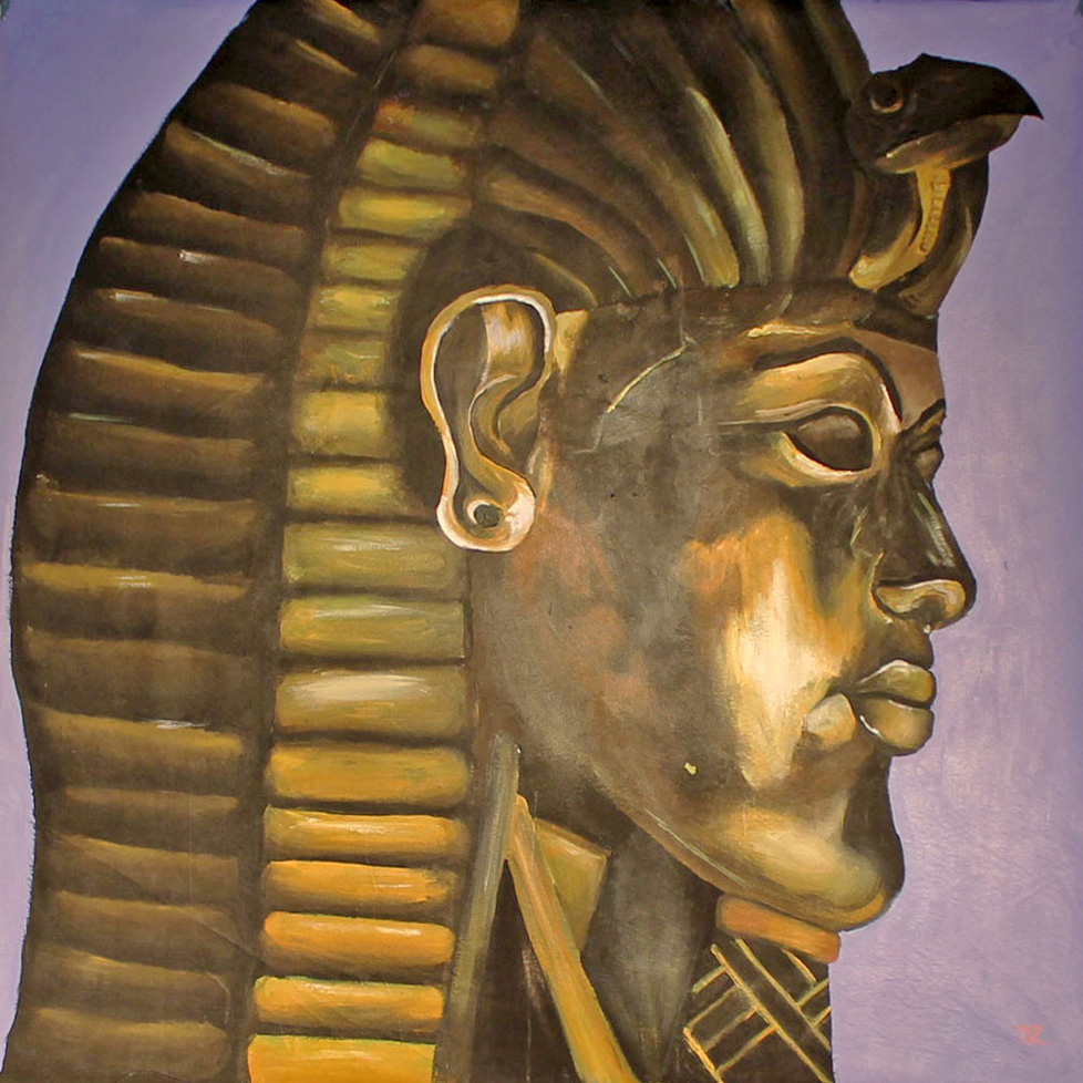 painting of golden sarcaphagus head