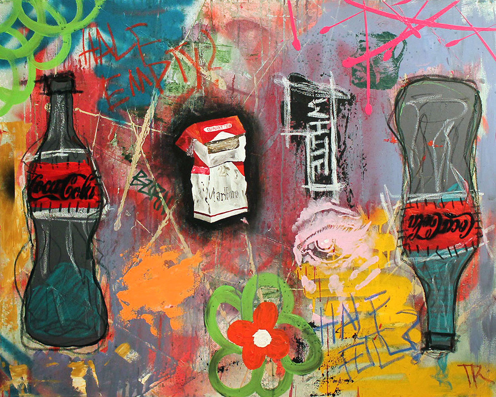 painting: two Coke bottles, one inverted