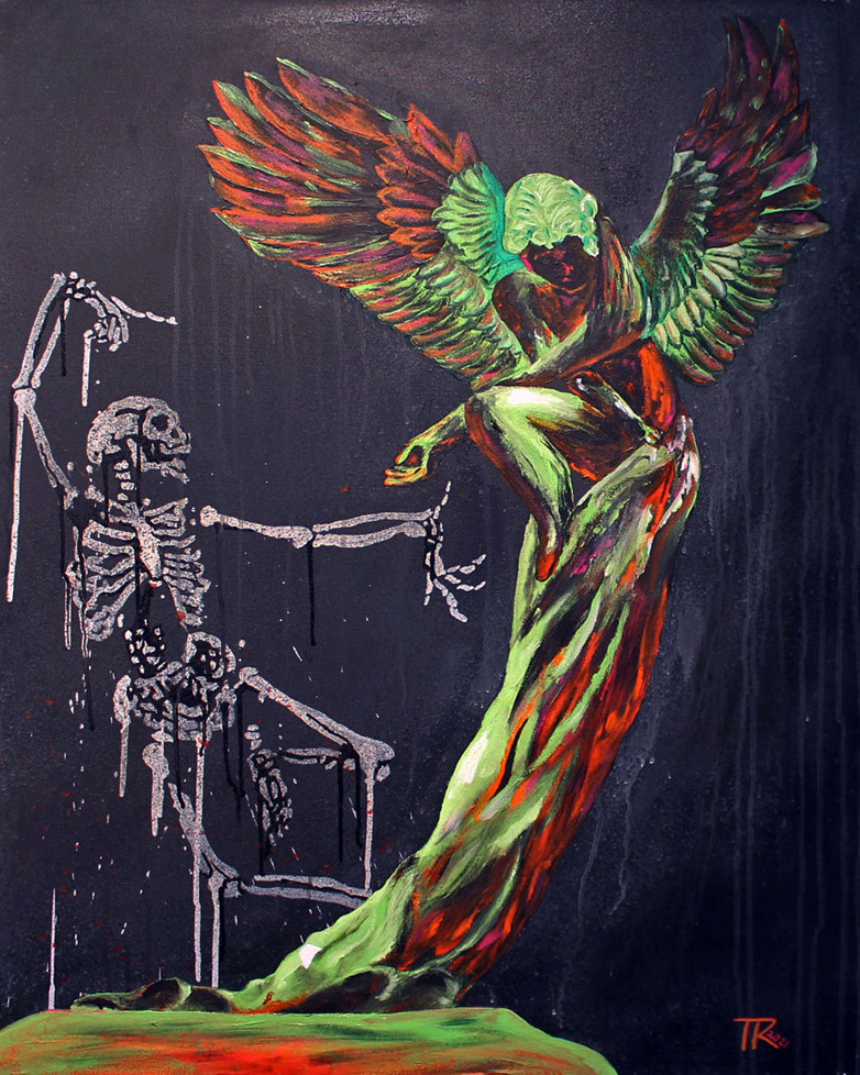 painting: skeleton and angel