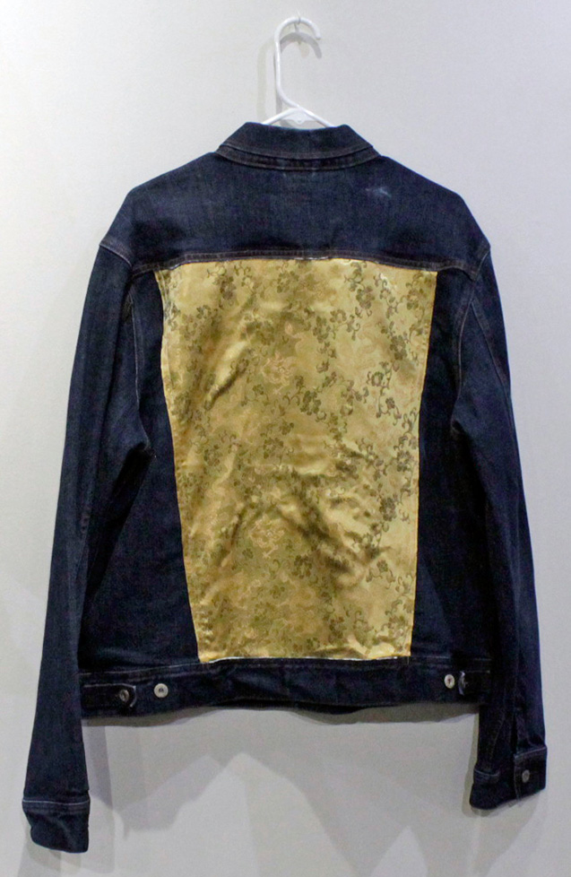 jean jacket with patterned fabric back