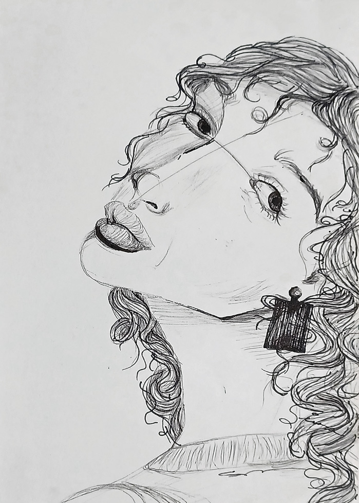 drawing of woman with earing