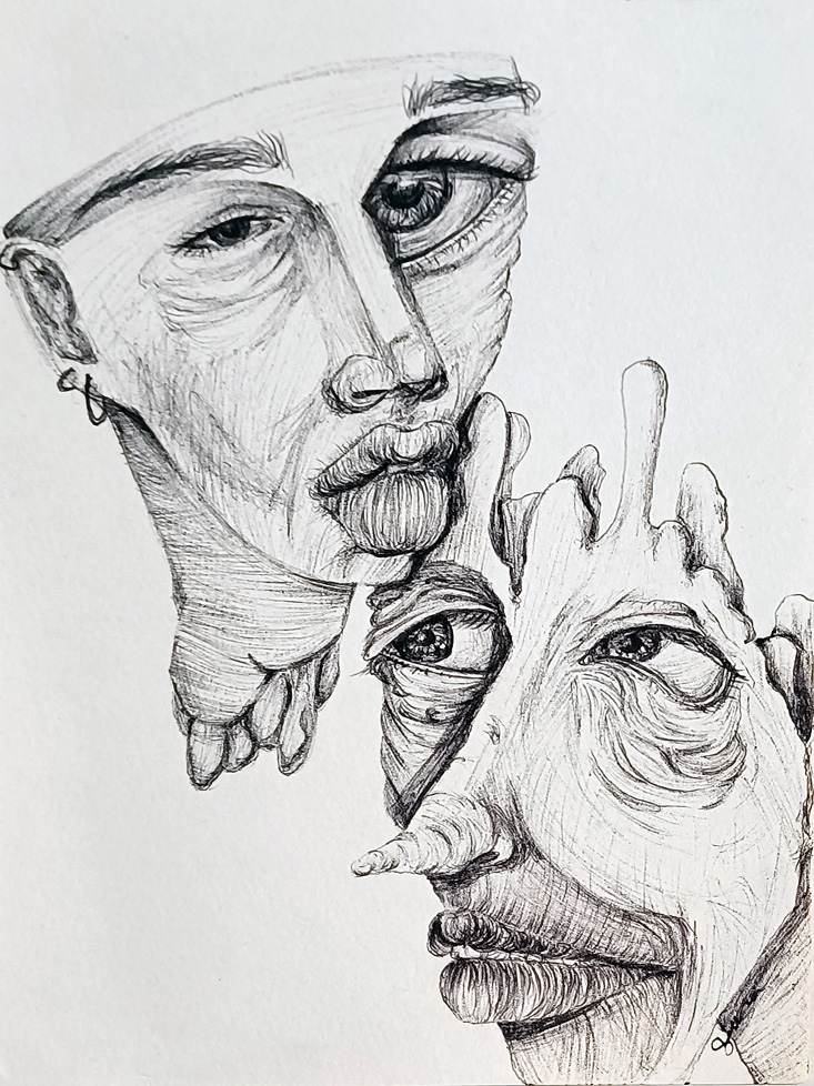 drawing of two melting faces