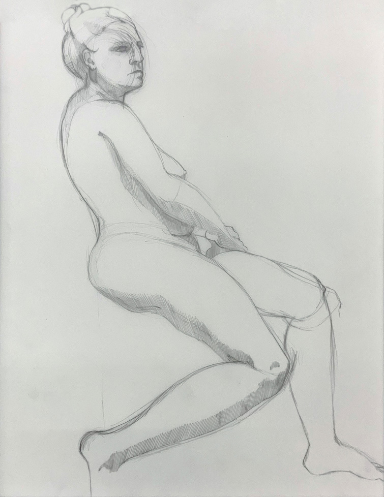 drawing: seated nude woman