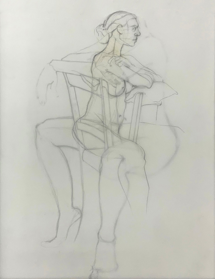 overlapping drawings of seated nude women
