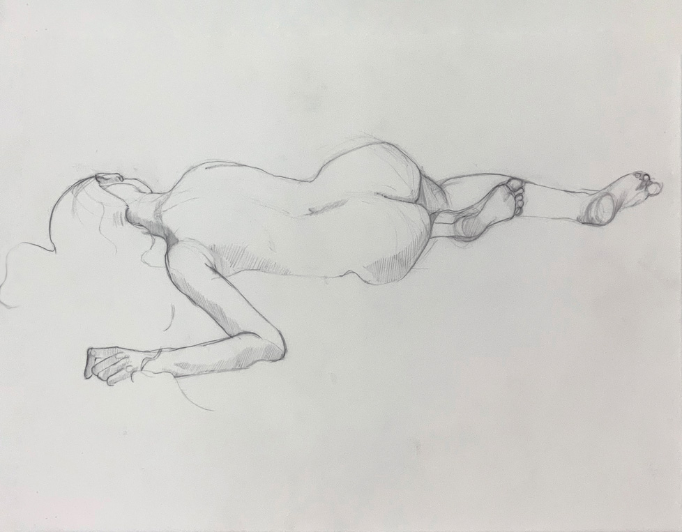 drawing of reclining nude woman