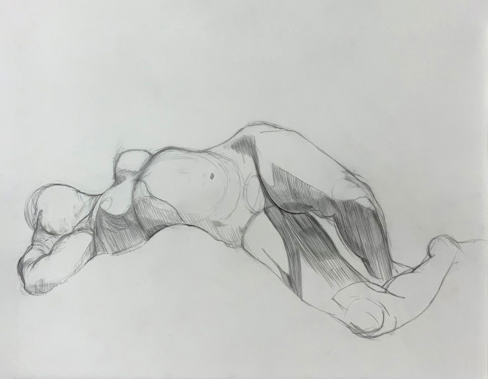 drawing of reclining nude woman