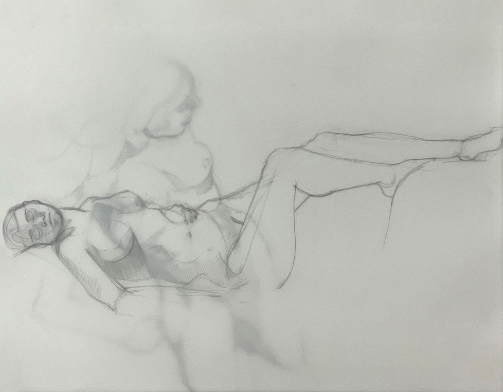 overlapping drawings of reclining nude women