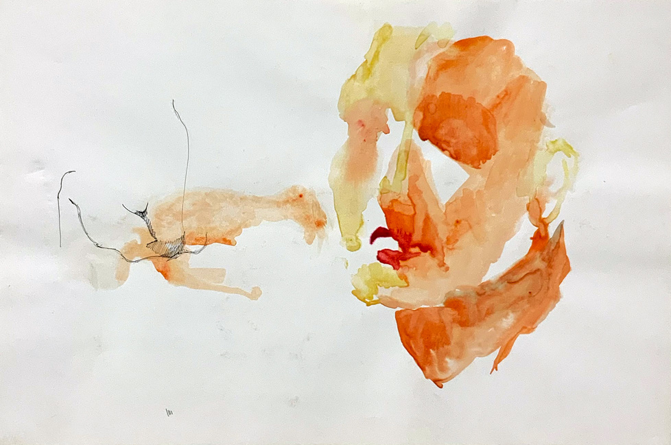 watercolor scetch of face in orange
