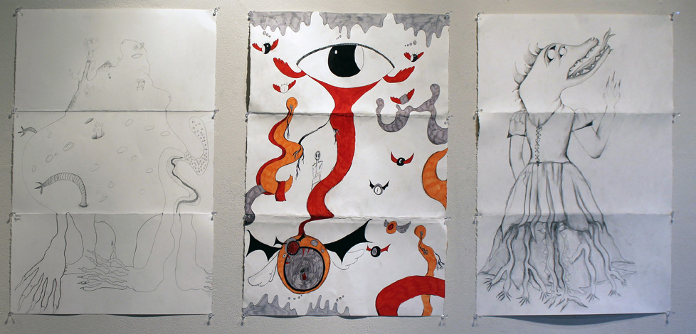 3 exquisite corpse drawings