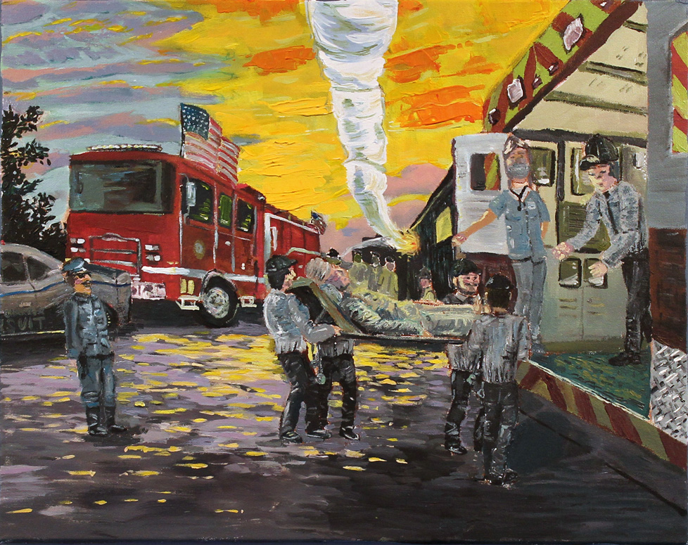 painting of firemen and paramedics