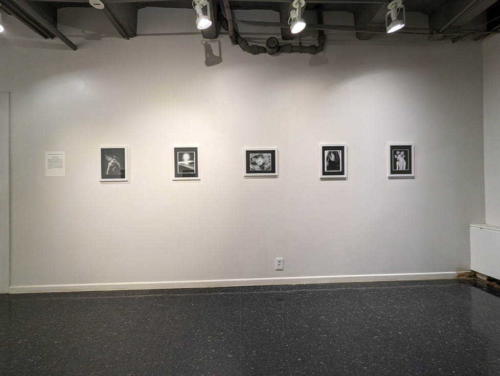 installation of framed black and white photos