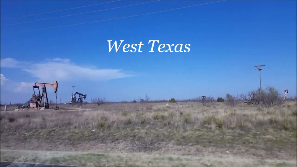 video still: oil rig "West Texas" title screen