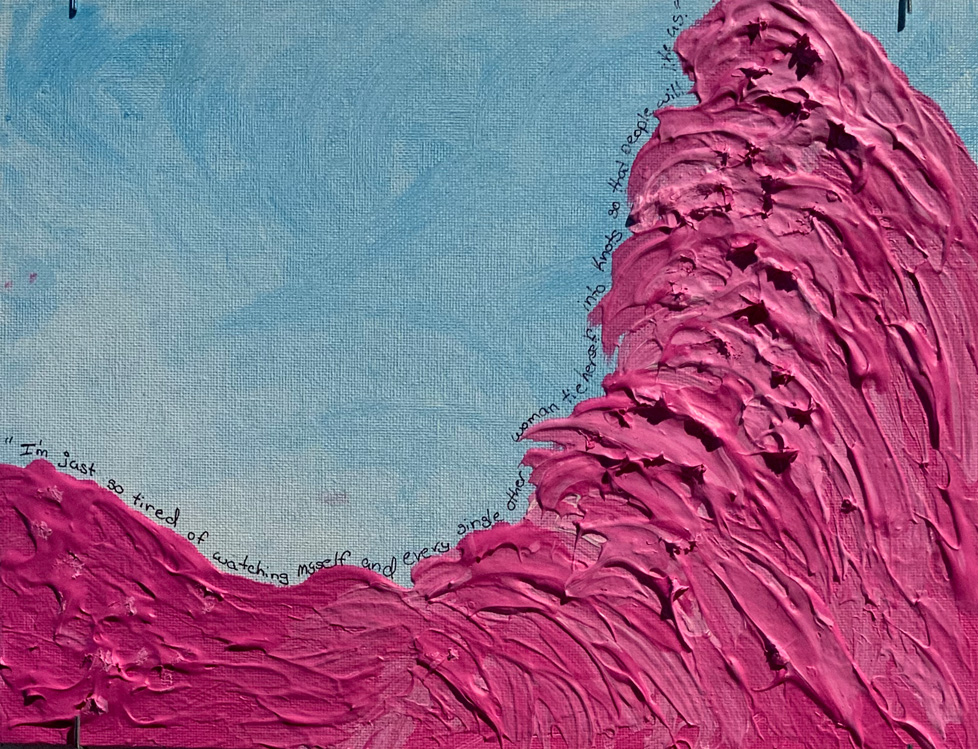 impasto painting of pink wave