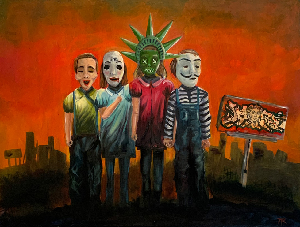 painting of children with masks