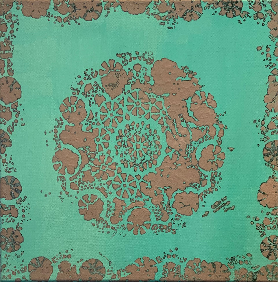 lace like design with seafoam green background