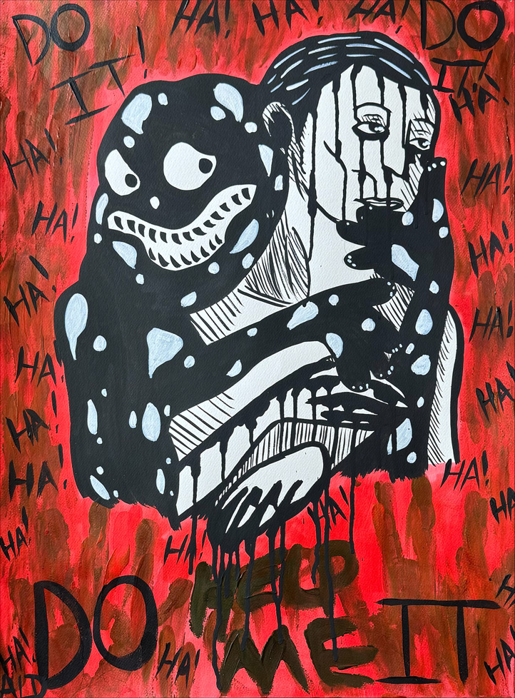 monster on back whispering negative thoughts