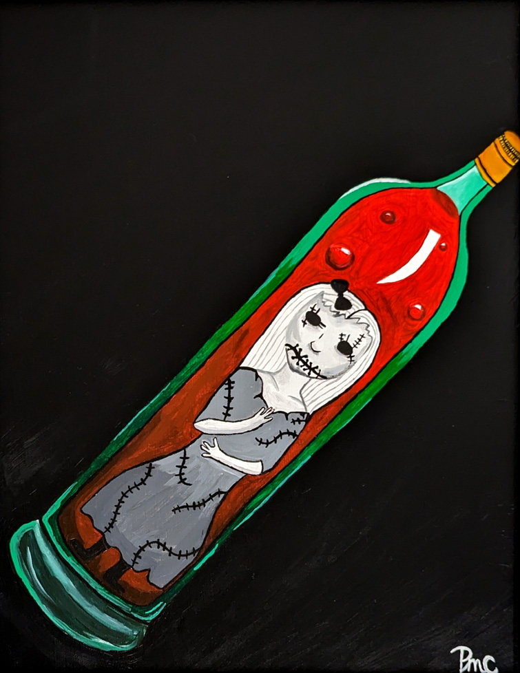 painting: corpse bride in a bottle with red fluid