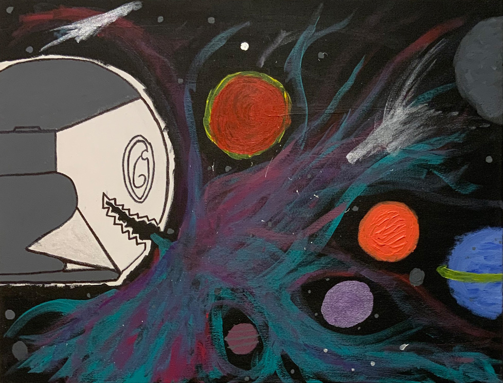 painting of pod/face and spacescape