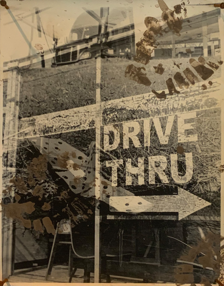 Photo with footprints "Drive Thru"