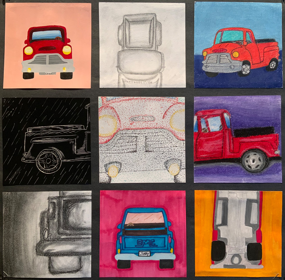 grid of 9 trucks