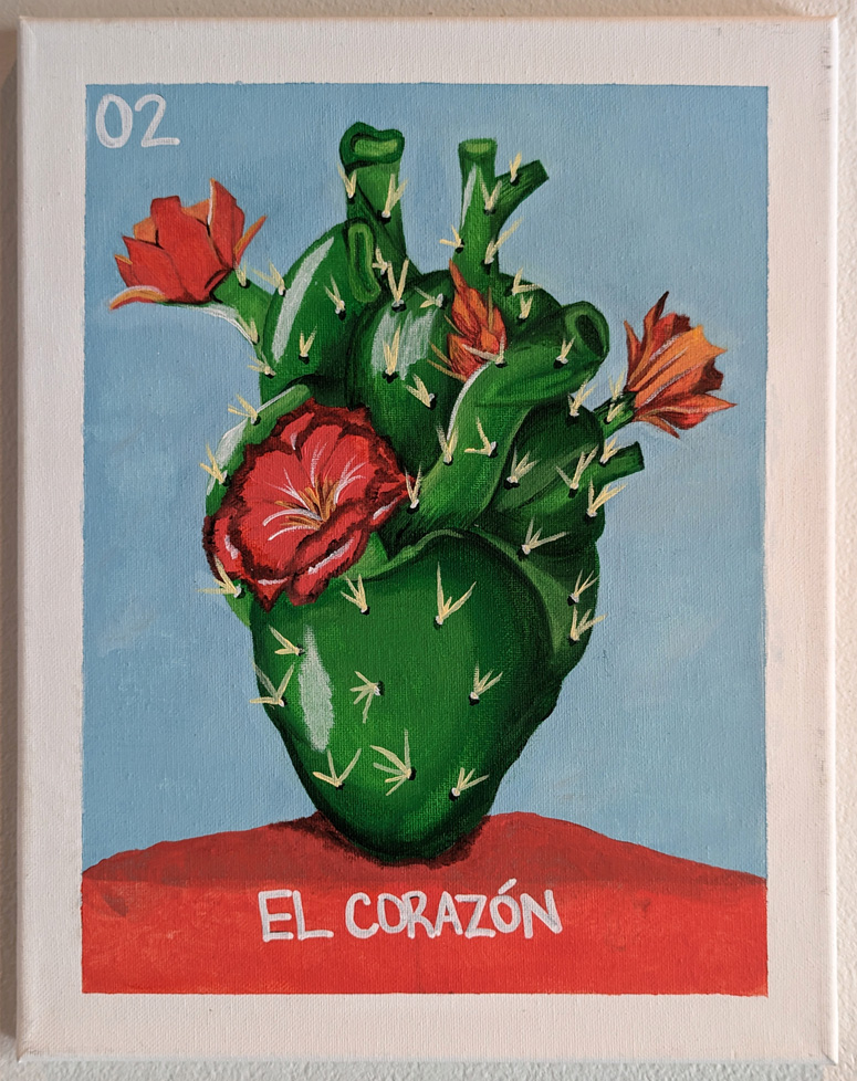 painting of flowering cactus, heart shaped