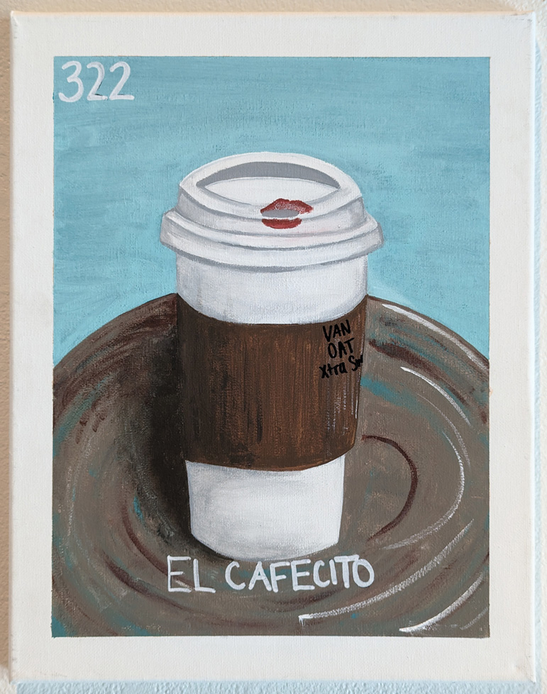 painting of disposable coffe cup with lipstick print