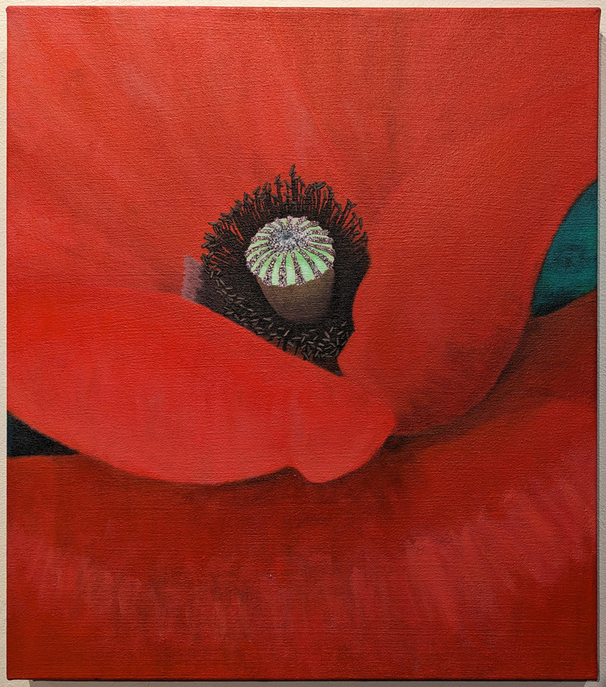 close-up painting of flower on stretched canvas