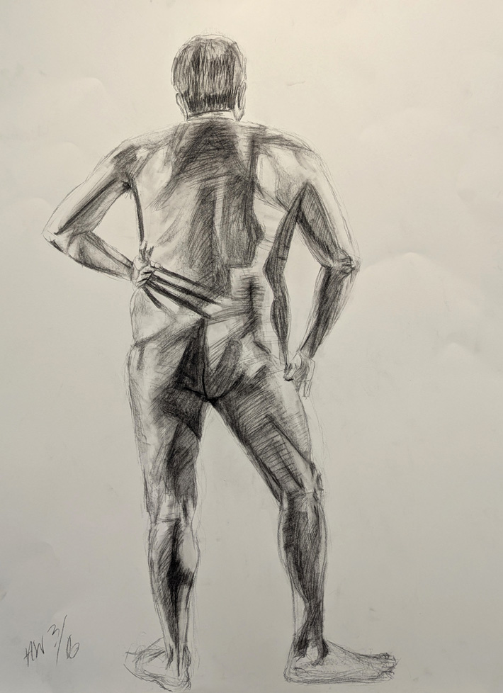 drawing of male nude from behind