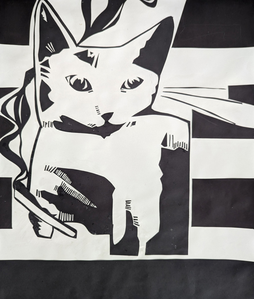 black paper cut and pasted on white