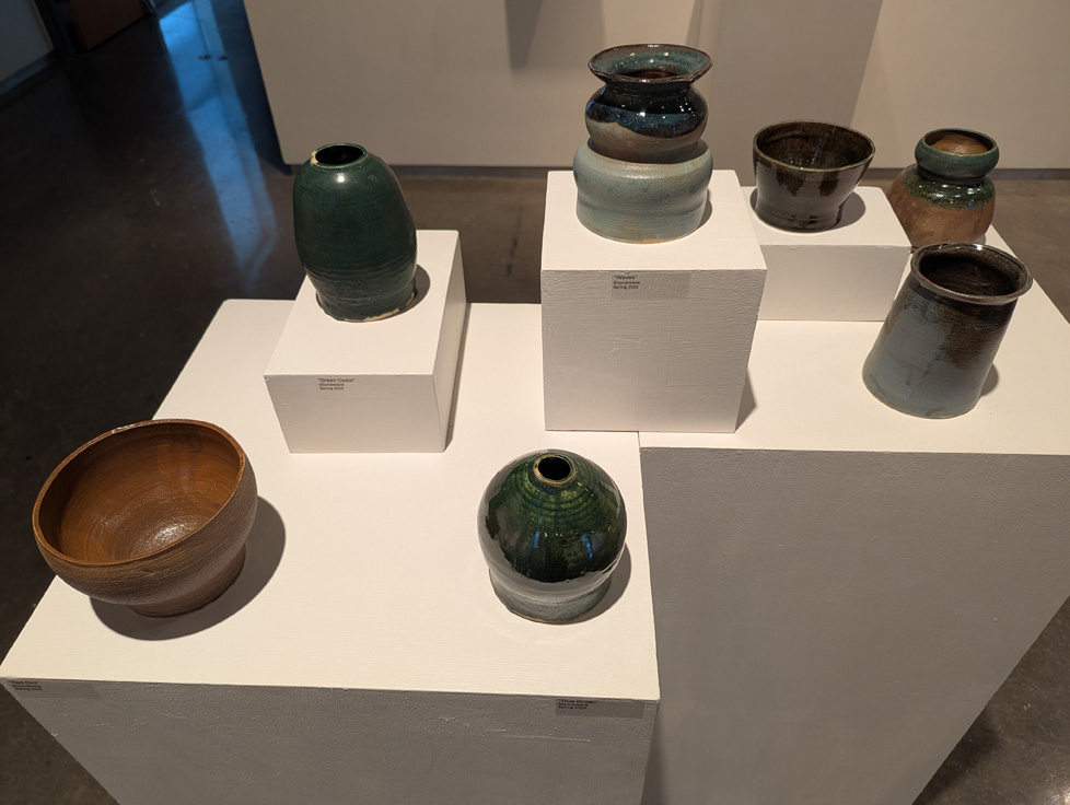 cluster of ceramics on pedestals