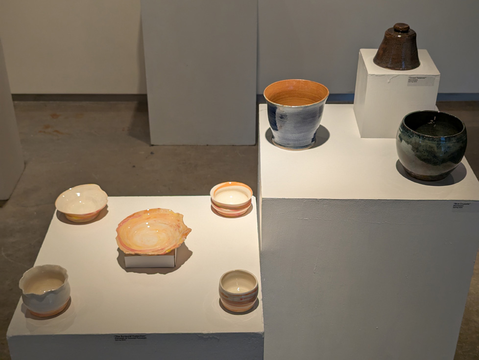 cluster of ceramics on pedestals