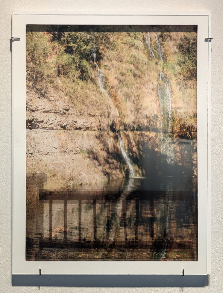 digital landscape photo with layers of printed transpencies stacked in a foamboard frame to create a double-exposure-like image
