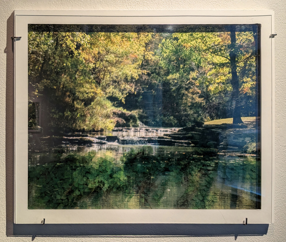 digital landscape photo with layers of printed transpencies stacked in a foamboard frame to create a double-exposure-like image