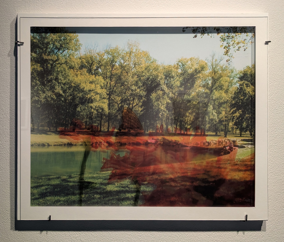 digital landscape photo with layers of printed transpencies stacked in a foamboard frame to create a double-exposure-like image