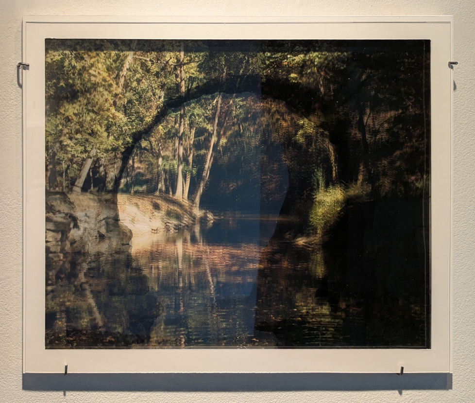 digital landscape photo with layers of printed transpencies stacked in a foamboard frame to create a double-exposure-like image