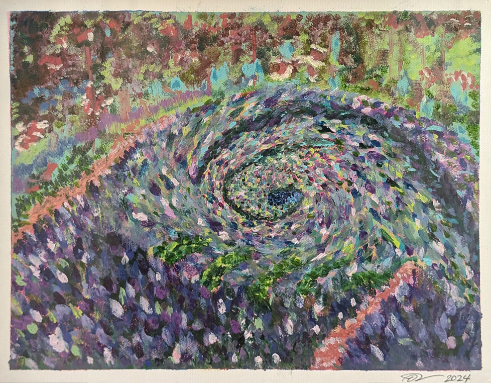 impressionistic painting of purple spiral