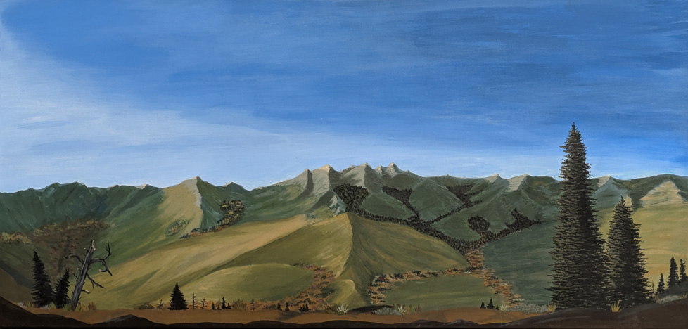 landscape painting of mountain and sky