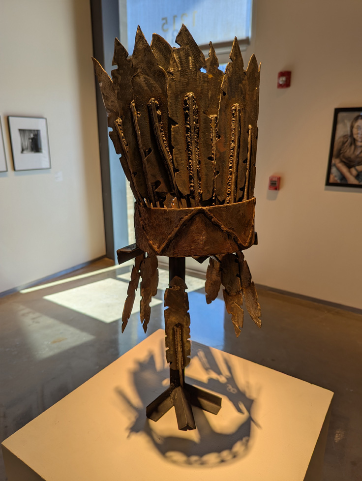 welded sculpture of Native-American headdress
