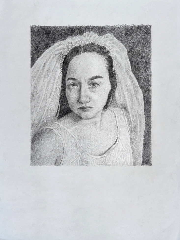b/w drawing of bride