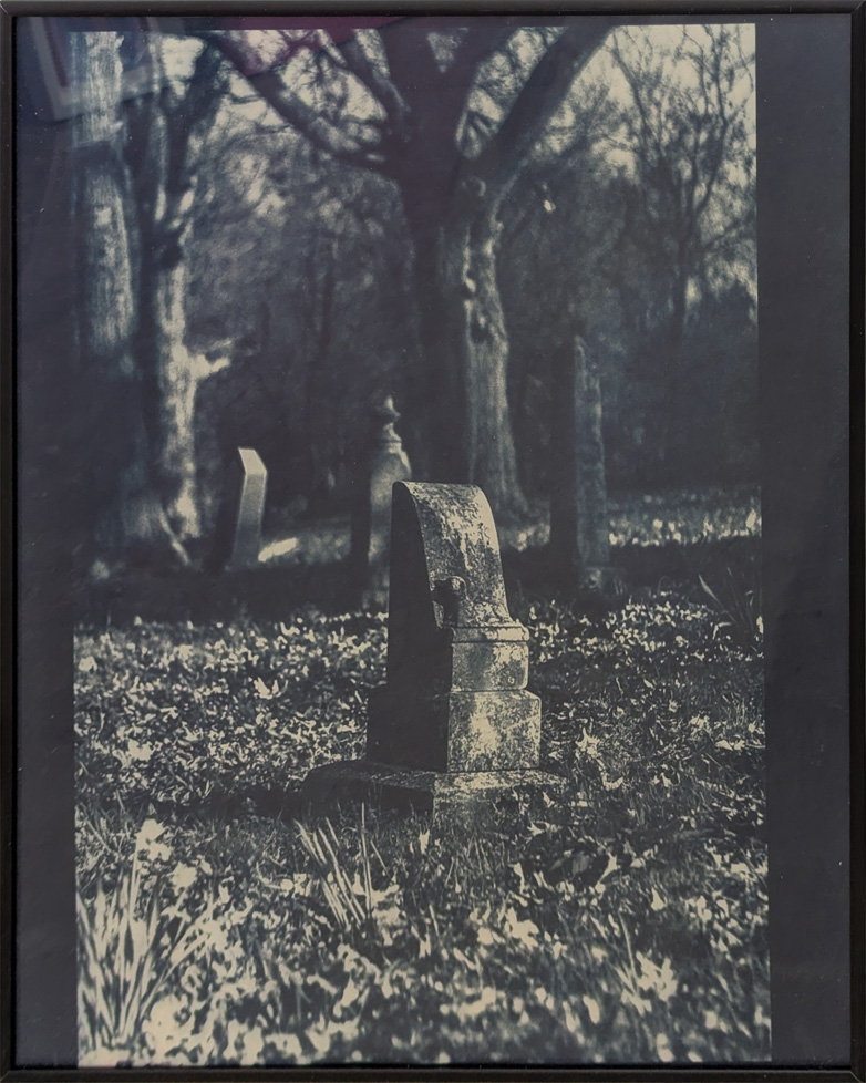 blue tinted photo of graveyard
