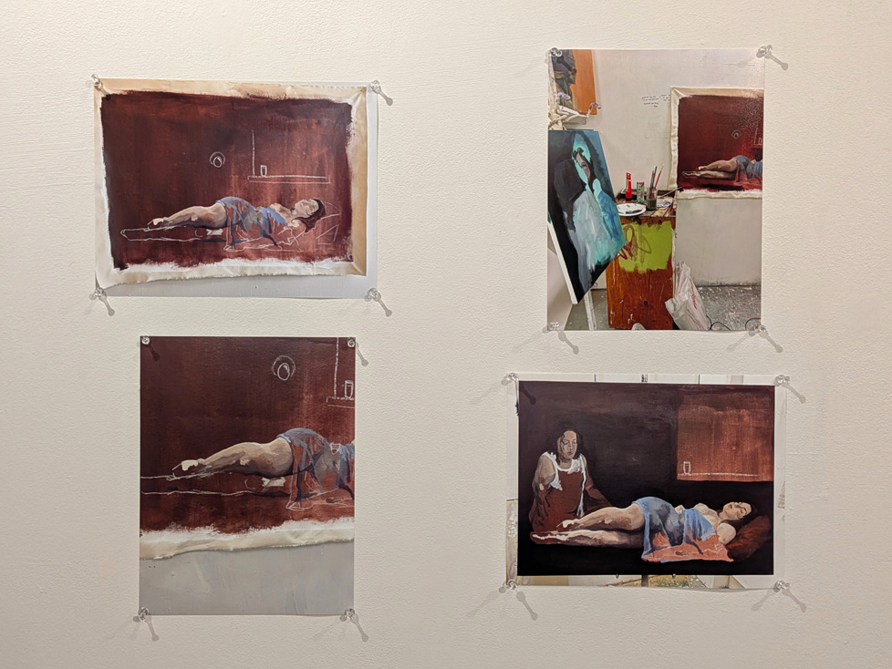 photos of preparatory paintings and workspace