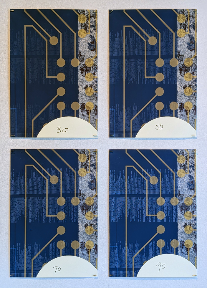 4 test prints comparing lettering opacity